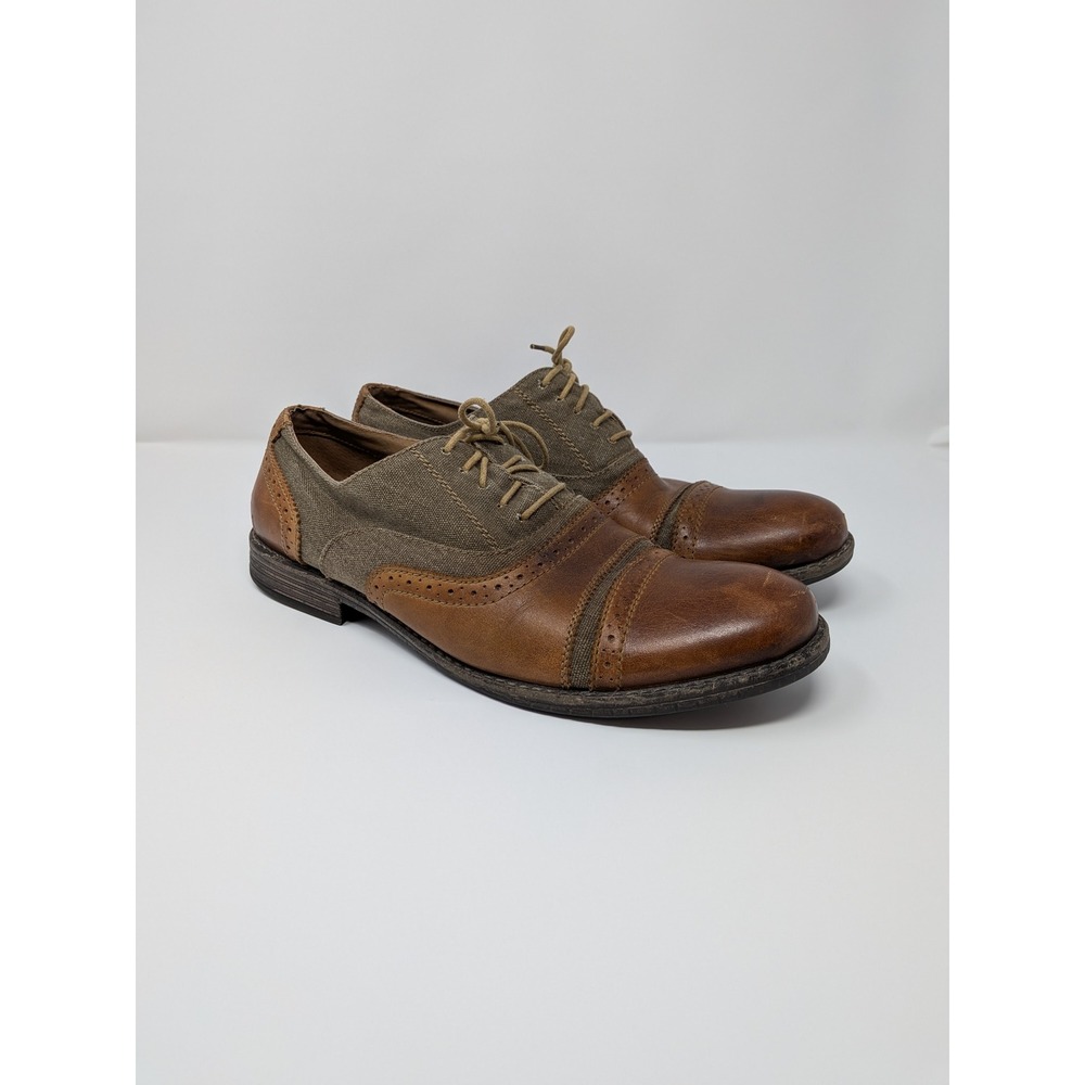 Steve Madden P-Camrin Mens 11.5M Brown Leather Canvas Wingtip Oxford Shoes